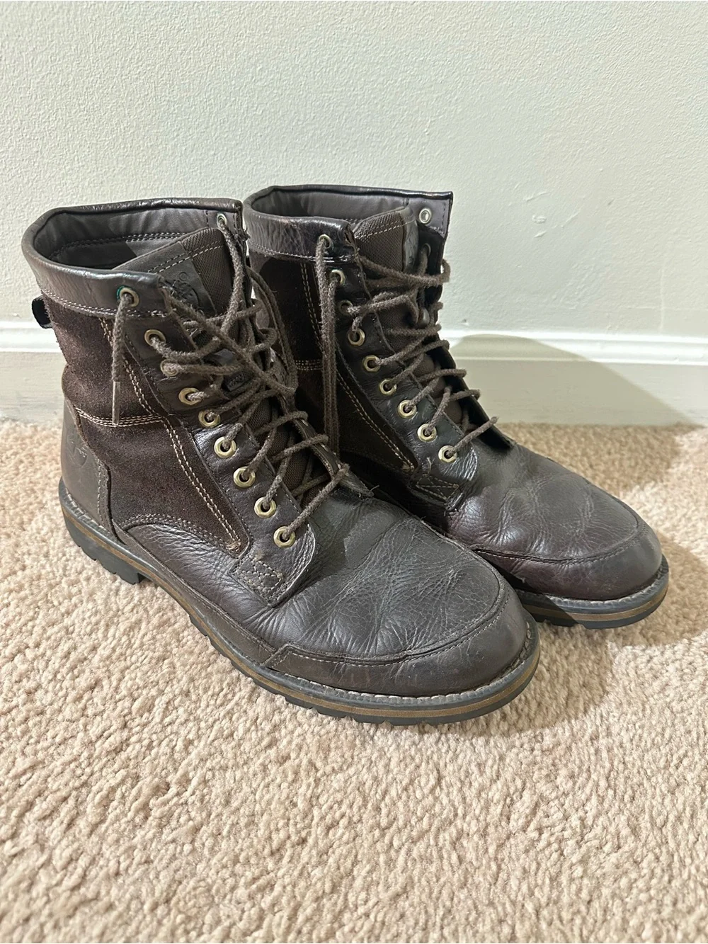 Timberland Dark Brown Leather and Suede Lace-Up Work Boots